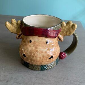 St. Nicholas Square Moose Christmas Heartland Ceramic Mug Red Green Large 3D